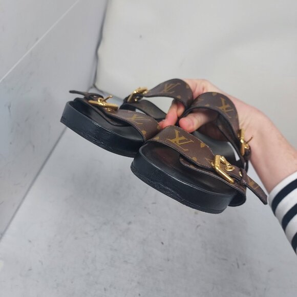 Louis Vuitton Brown Buckle Bom Dia Monogram Flat Slide Sandal - Picture 10 of 13